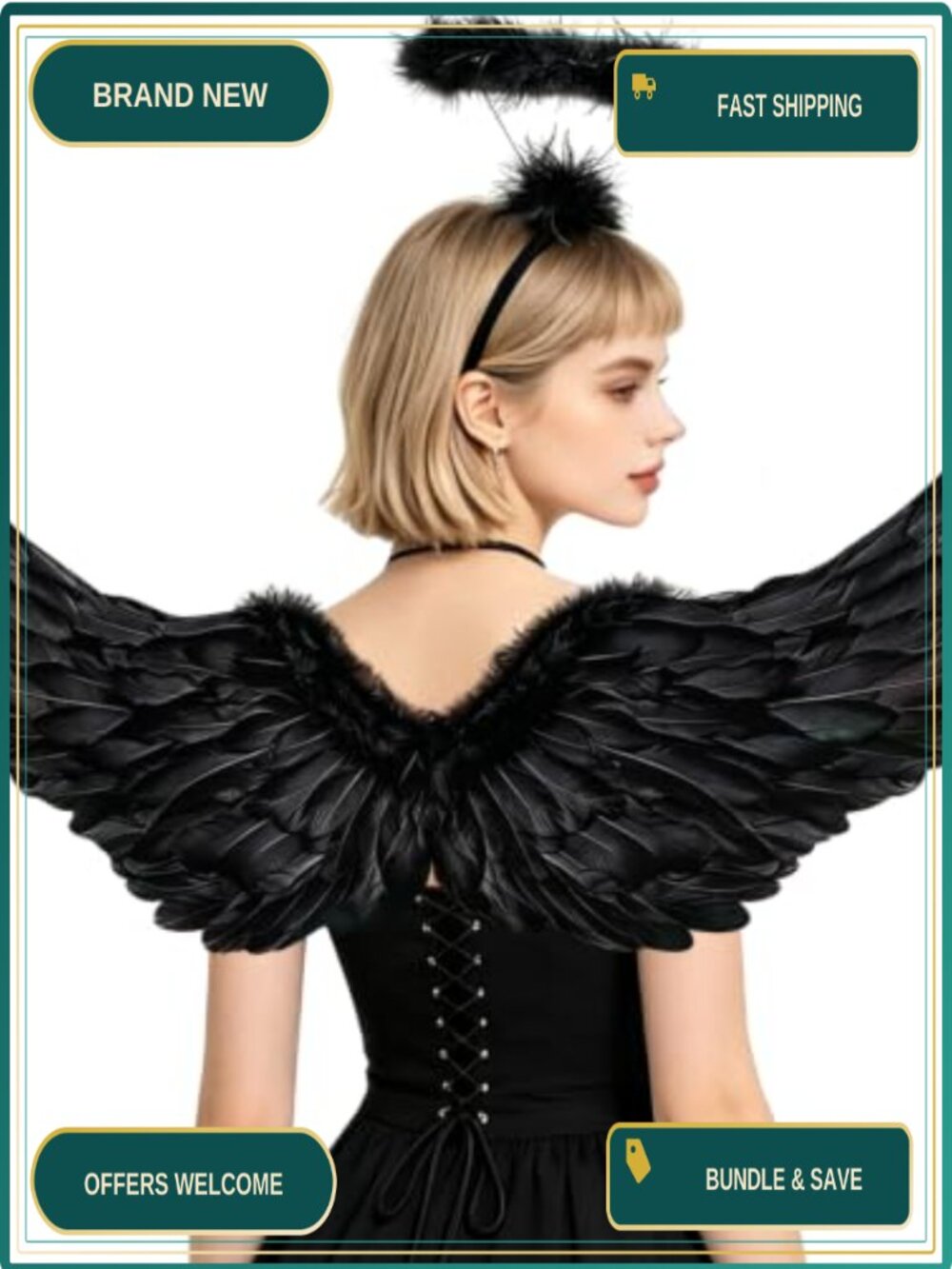 Angel Wings and Halo Set Adult Feather Costume Accessories for Halloween
